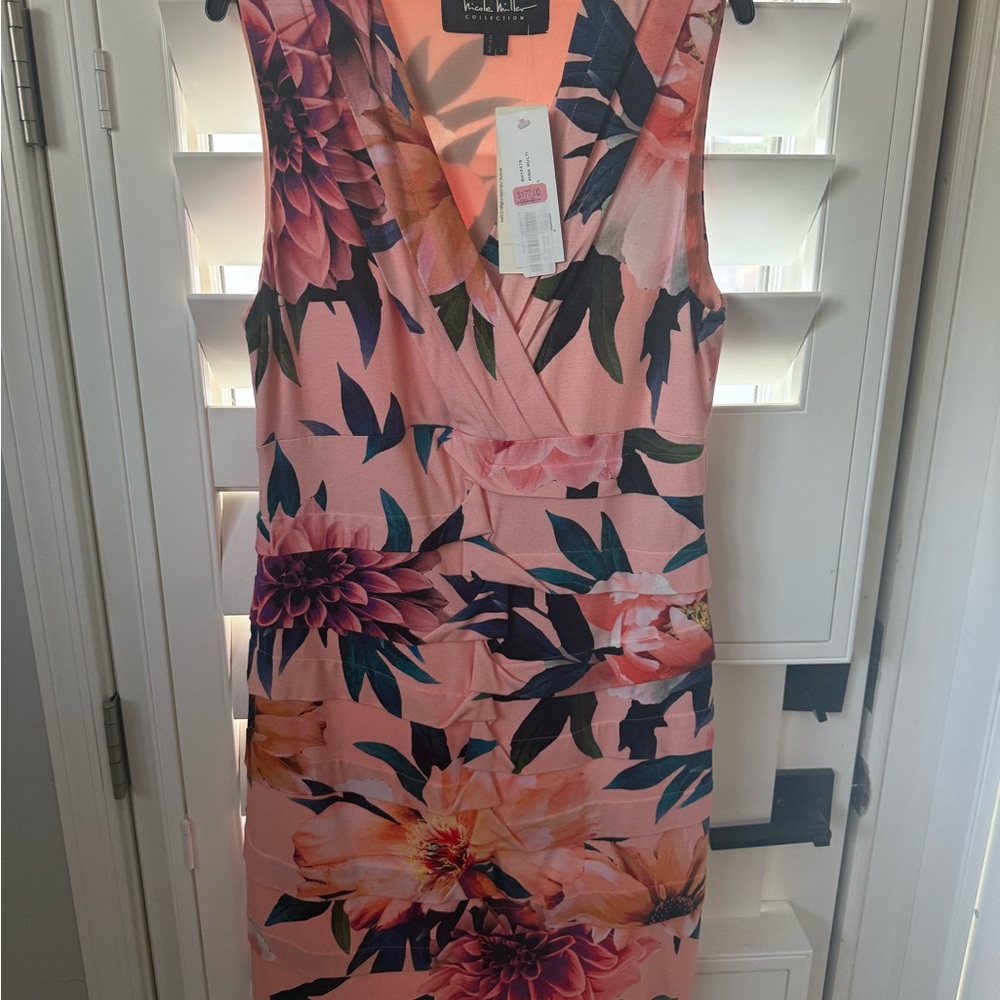 Nicole Miller Pink Floral Midi Dress